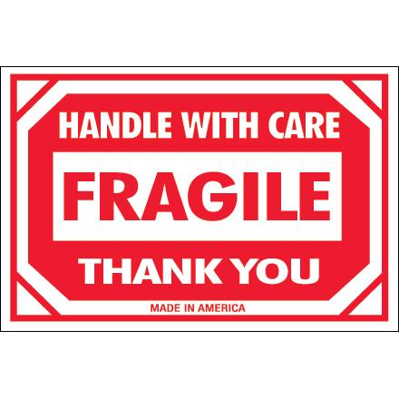 2 x 3" - "Fragile - Handle With Care" Labels