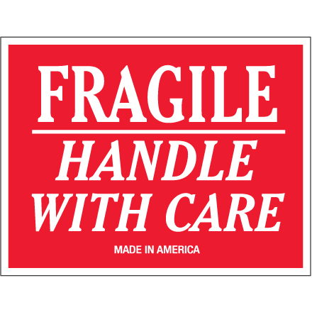 3 x 5" - "Fragile - Handle With Care" Labels