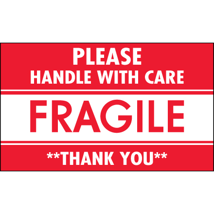 3 x 5" - "Fragile - Handle With Care" Labels